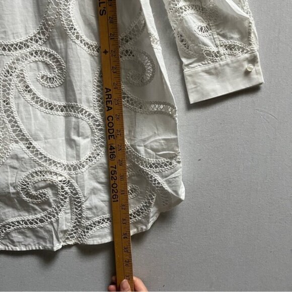 NWT Anne Fontaine Couleur eyelet white long line button down blouse - Picture 10 of 11